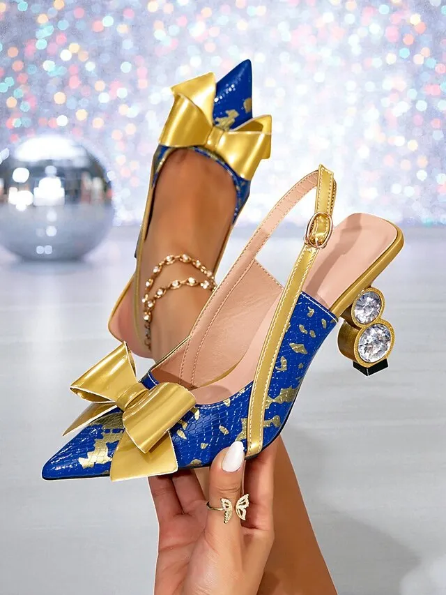 Knee High Suede Boots Heel Gold - and Slingback Women's Pumps High Blue Bow