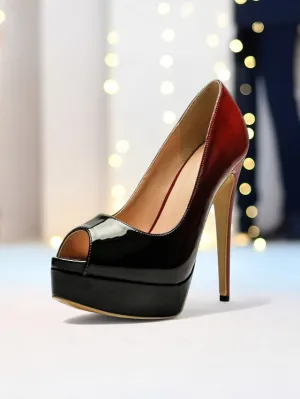 Black High Peep Leather Heels Patent Platform Toe Women's Daisy Duck High Heels