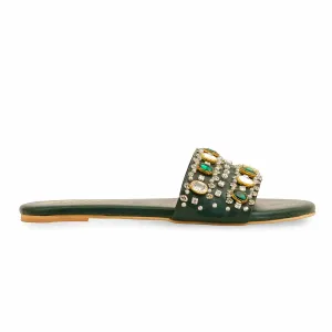 Green Fancy Women Slipper EC0217 Flat Buckle Shoes