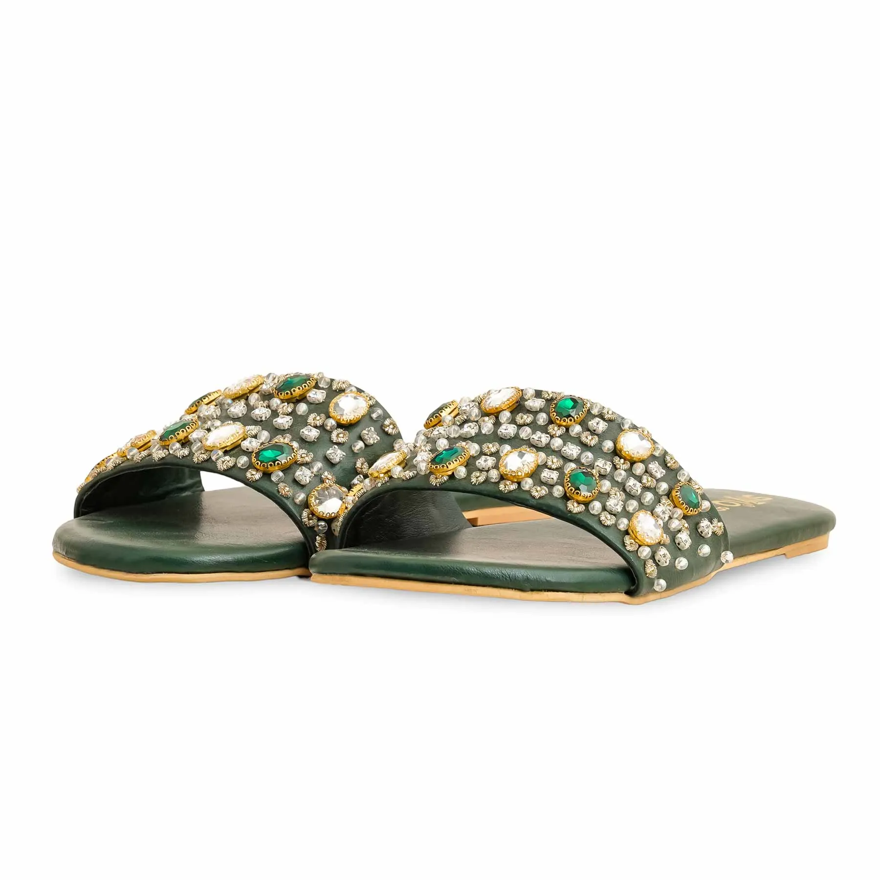 Flat Shoe Rack Green Fancy Women Slipper EC0217