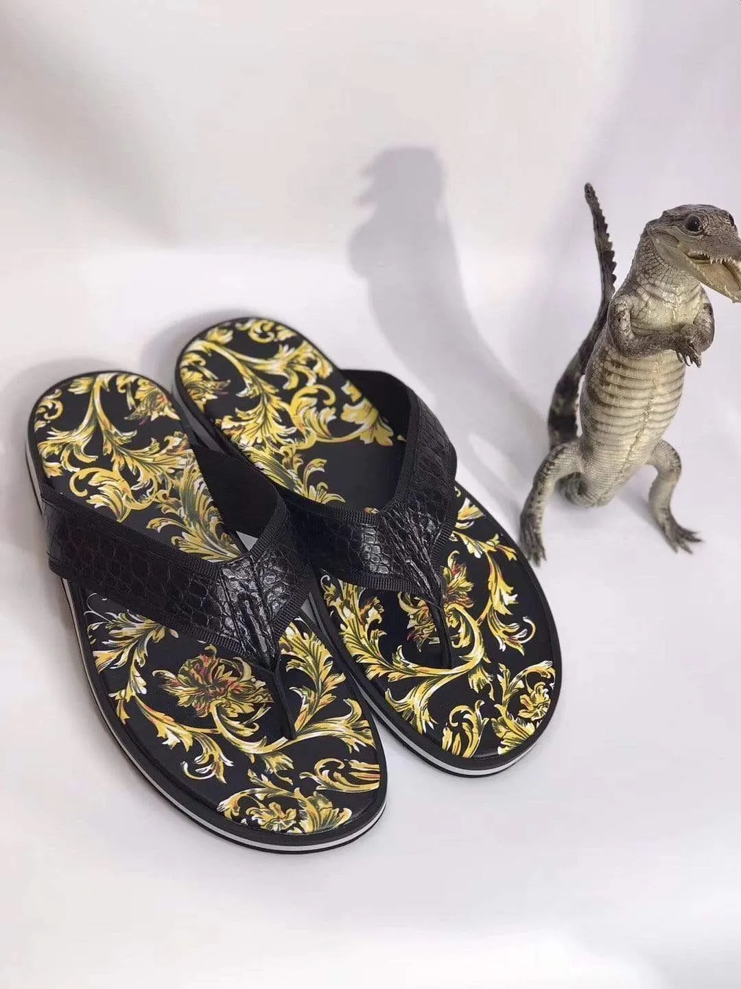 Crocodile Shoes Crocodile Belly Leather Slipper Plush Animal Slippers