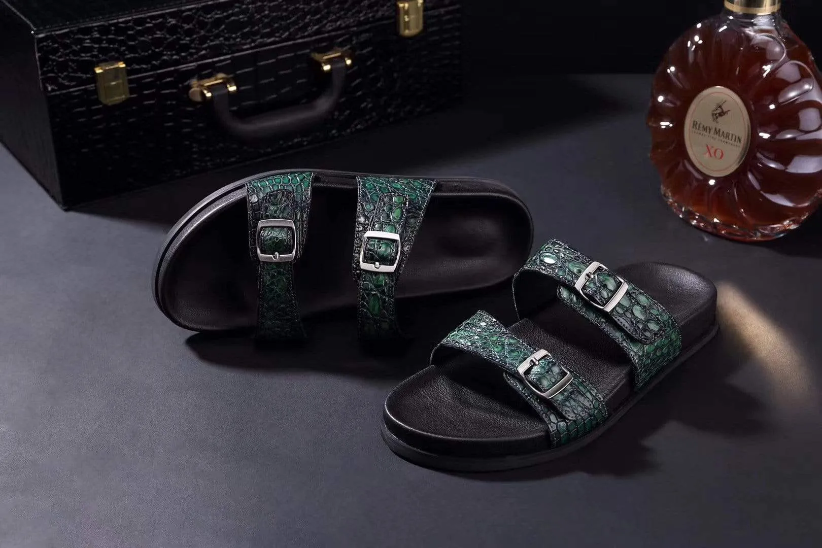 Sandals Cabo Mexico Crocodile Shoes Crocodile Leather Sandals Vintage  Dark Green