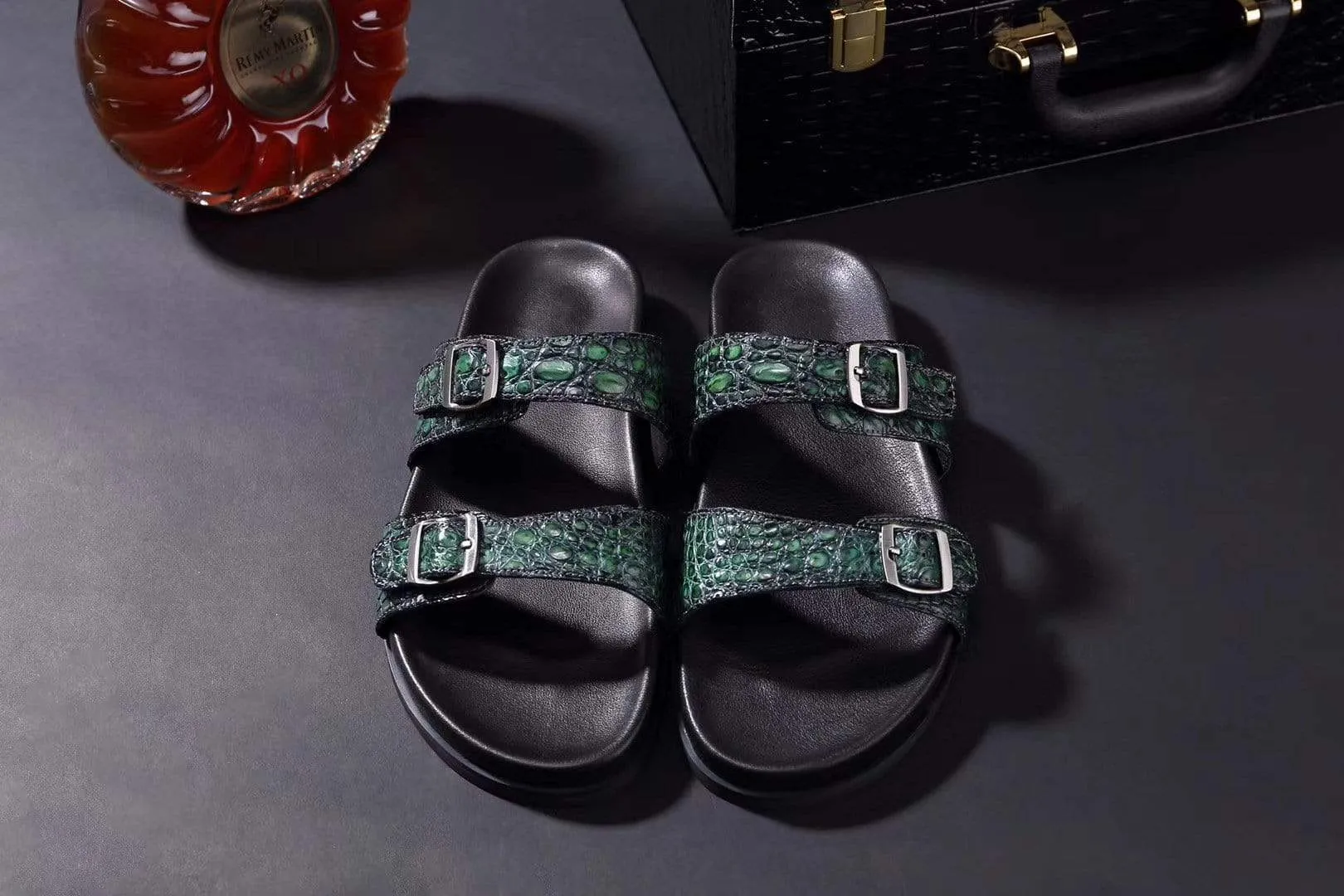 Crocodile Shoes Crocodile Leather Sandals Vintage  Dark Green Comfy And Cute Sandals