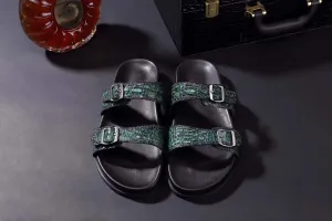 Hotel Sandals Mexique Crocodile Shoes Crocodile Leather Sandals Vintage  Dark Green