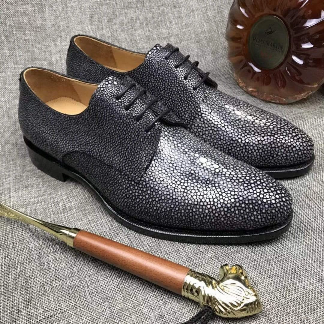 Leather Dress Shoes Crocodile Shoes Gray Lizard Leather Lace-Up Shoes For Men