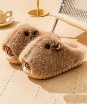 Cute Stylish Comfy Fuzzy Fur Slippers Shoes Brown TQ065 High Heel Slides Shoes