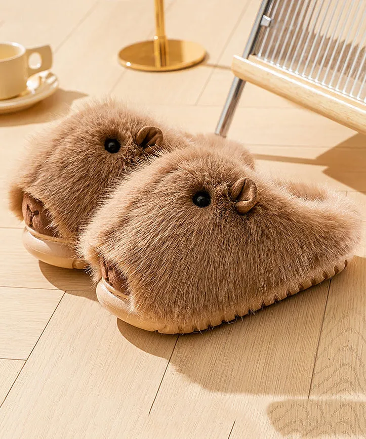 Ugg Pumped Slide Cute Stylish Comfy Fuzzy Fur Slippers Shoes Brown TQ065