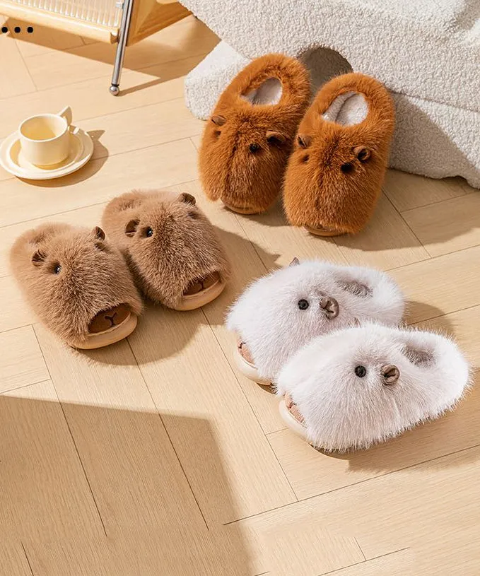 Cute Stylish Comfy Fuzzy Fur Slippers Shoes Brown TQ065 Alice In Wonderland Slippers