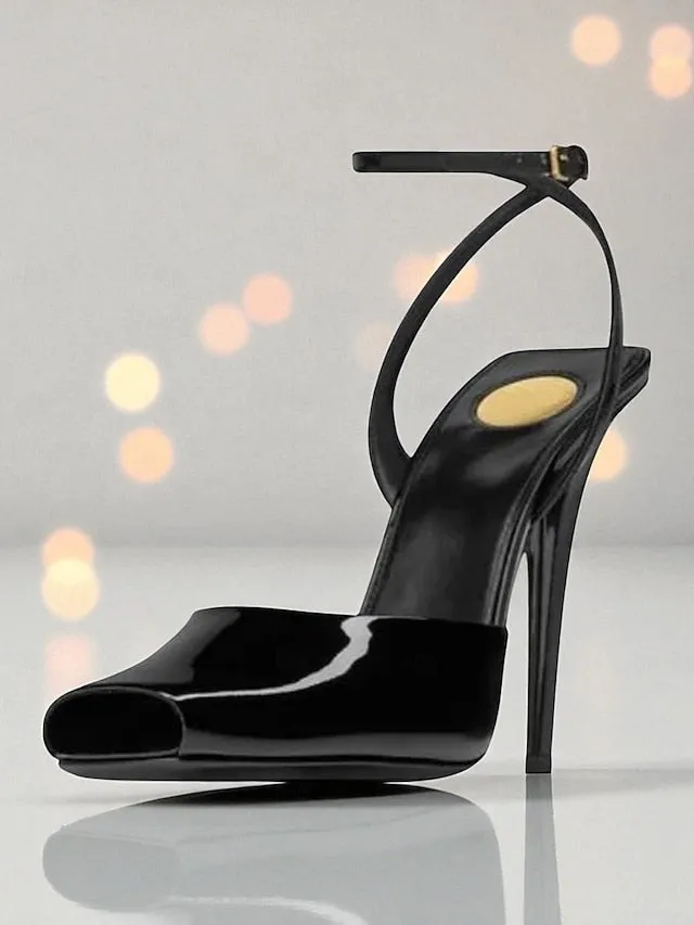 Dark Heels Toe Peep Leather Patent Women's Green High -