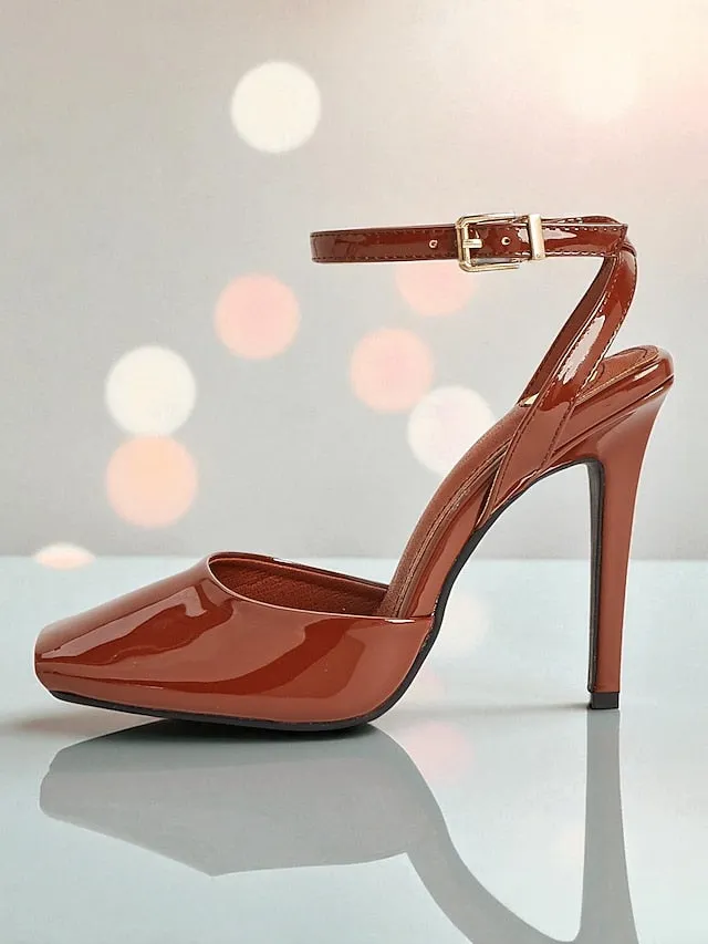 Dark Heels Toe Peep Leather Patent Women's Green High -