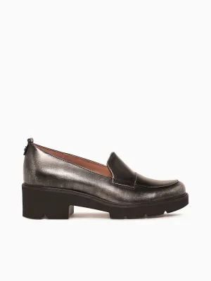 Darry Black Silver leather Loafers Station Albany