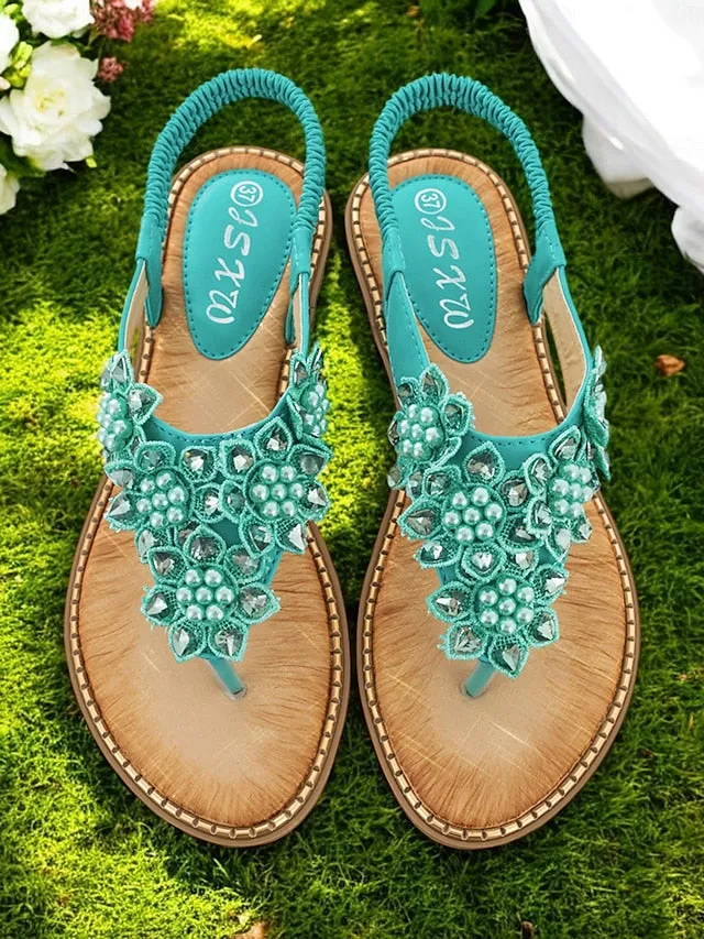 Design Beaded Flat Slip-Ons Floral with Comfortable