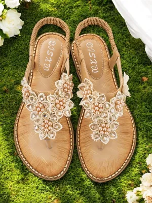 Flat Designer Shoes Design Beaded Flat Slip-Ons Floral with Comfortable
