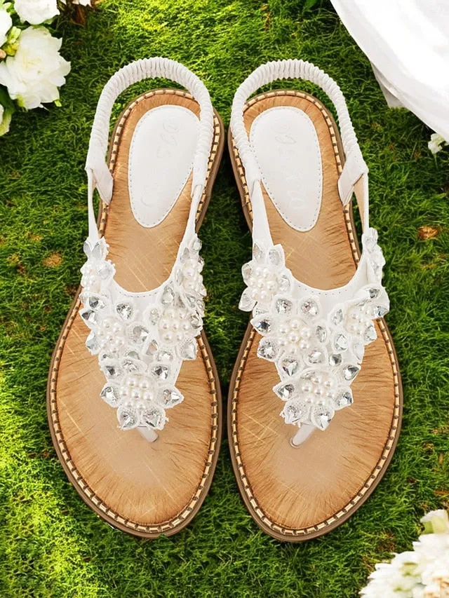 Design Beaded Flat Slip-Ons Floral with Comfortable