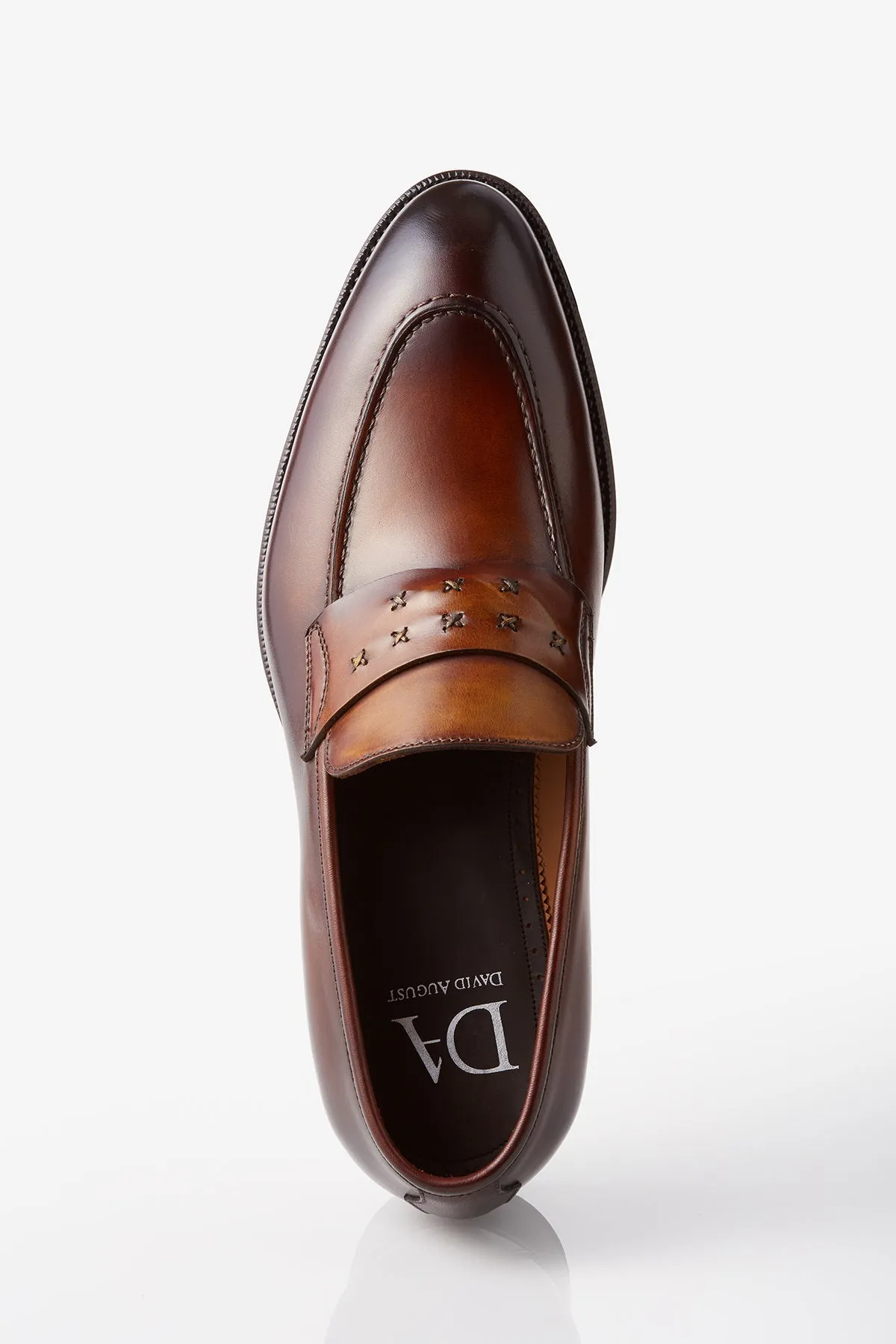 Best Fitness Shoes David August Leather Cross Stitched Penny Loafers in Whiskey Brown
