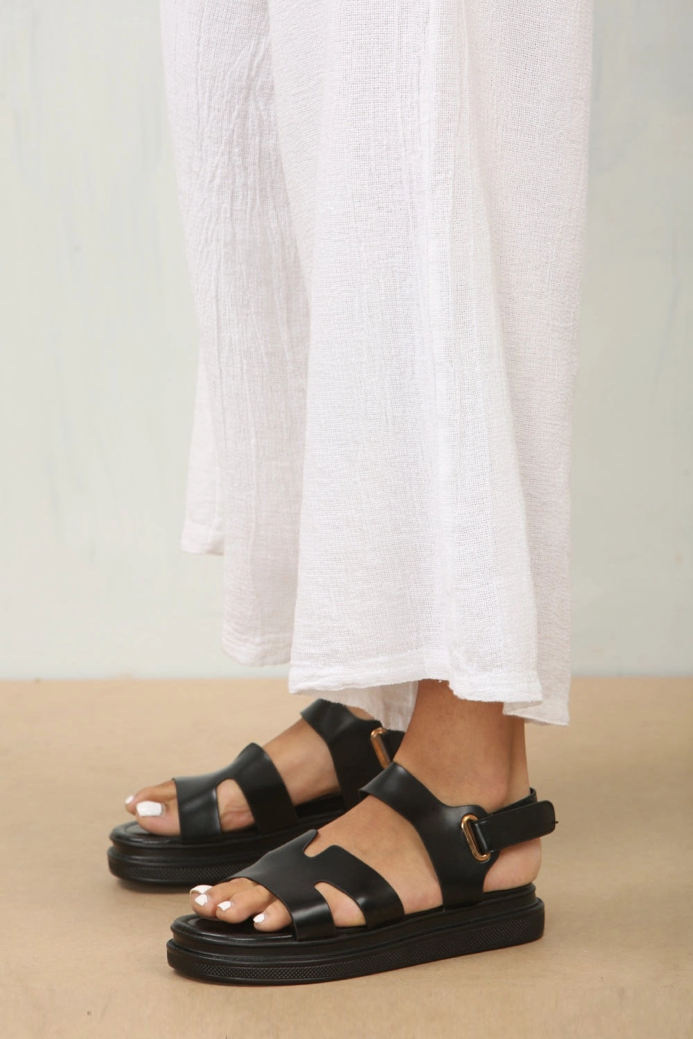 Designer Chunky Black Faux Leather Sandal (PACK B) Sandals With Thick Soles