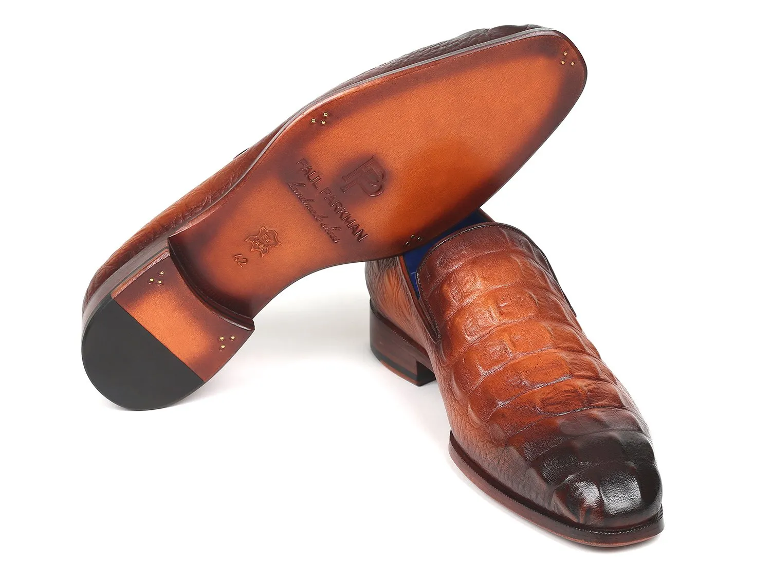 Paul Parkman Brown Crocodile Embossed Calfskin Loafers (ID#5576-BRW) Men Loafers