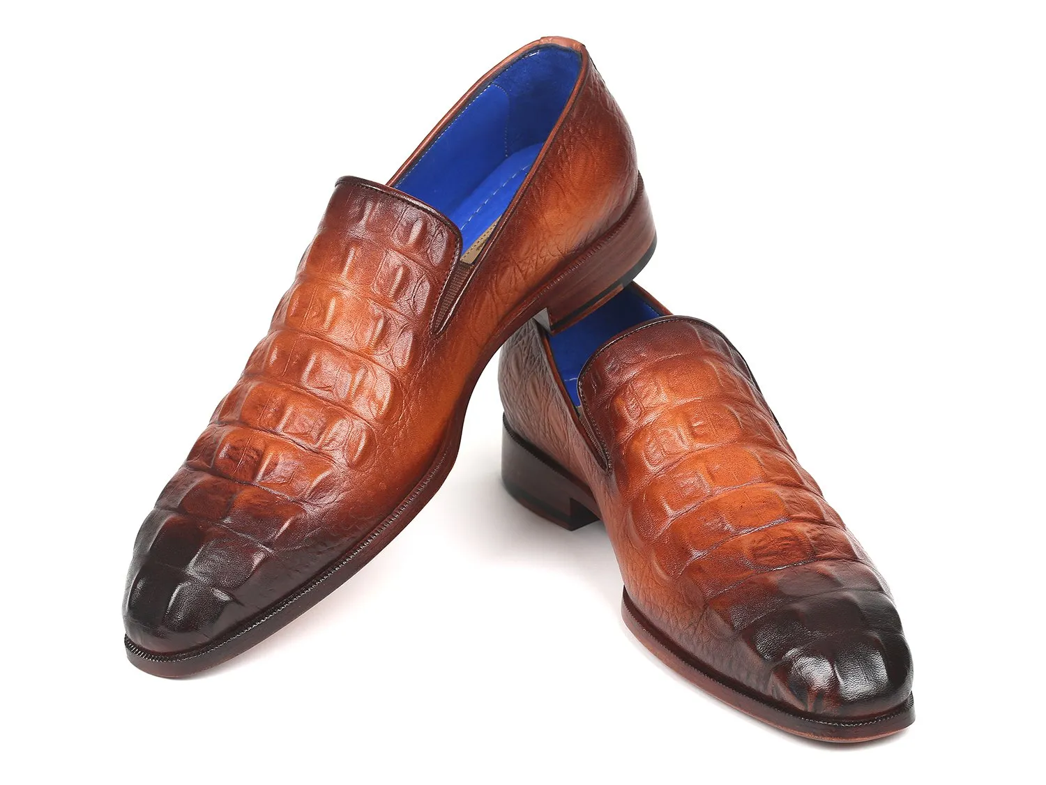 Paul Parkman Brown Crocodile Embossed Calfskin Loafers (ID#5576-BRW) Loafers Formal Shoes