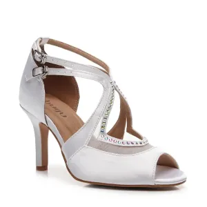 High Heel Vector Art Brittanee - Satin Crystal Stiletto Peep Toe Latin Dance Shoes (Street Sole)