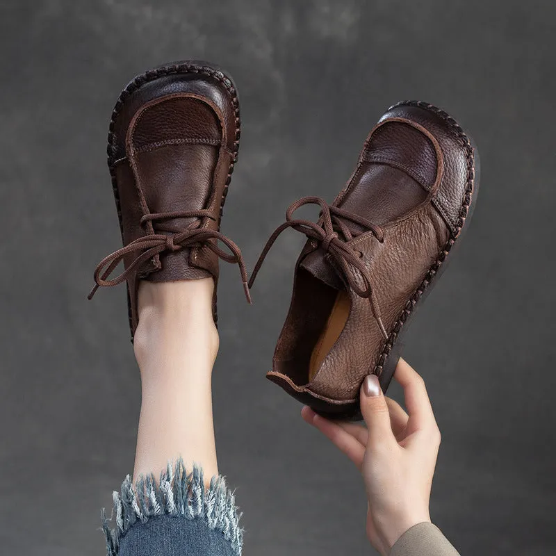 Women Retro Soft Leather Flat Casual Shoes Recycled Shoes Flats