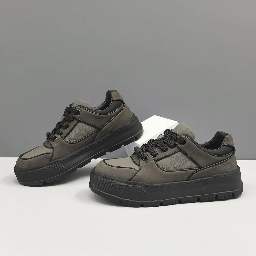 Men Minimalism Solid Leather Casual Skate Shoes Casual Waterproof Shoes