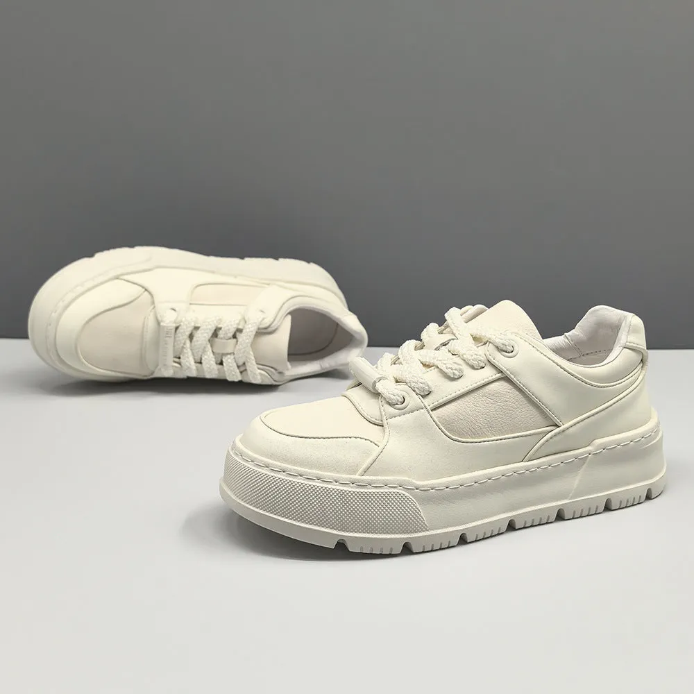 Casual Court Shoes Men Minimalism Solid Leather Casual Skate Shoes