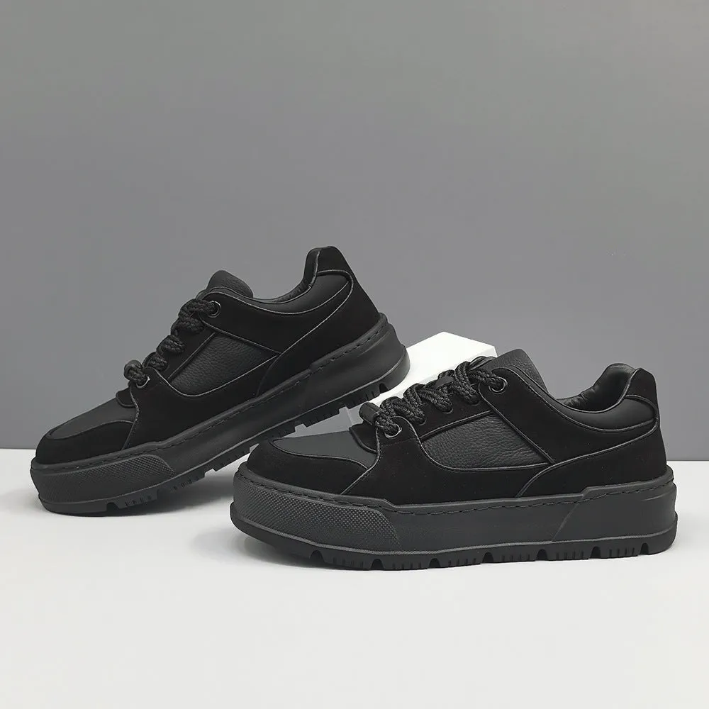 Men Minimalism Solid Leather Casual Skate Shoes On Casual Shoes