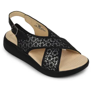 Healers Black Casual Sandal For Women ZUBIE-7E By Liberty Cork Wedge Platform Sandals