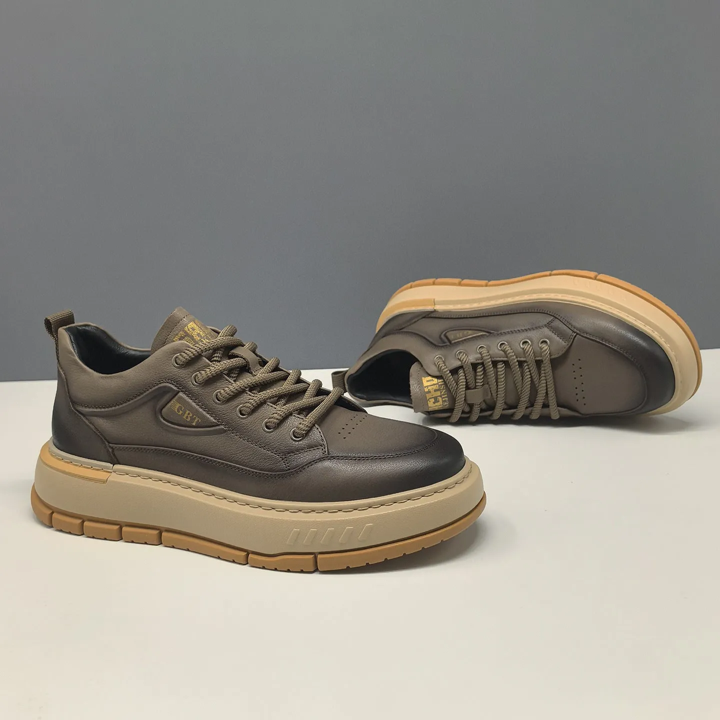 Men's Leather Platform Casual Sneakers Casual Leather Walking Shoes