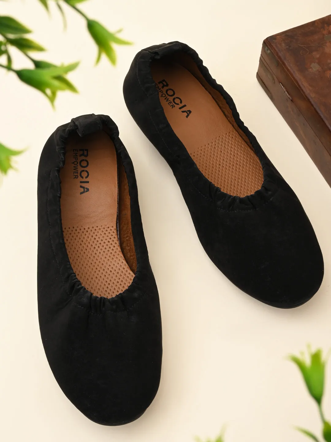 Empower By Rocia Black Women Elasticated Ballerinas Corrective Shoes For Flat Feet