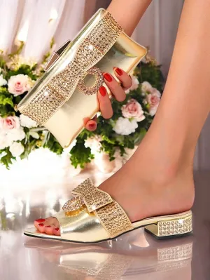 Rhinestone with Flat Gold Bow  Sandals Matching Clutch Inserts For Flat Shoes