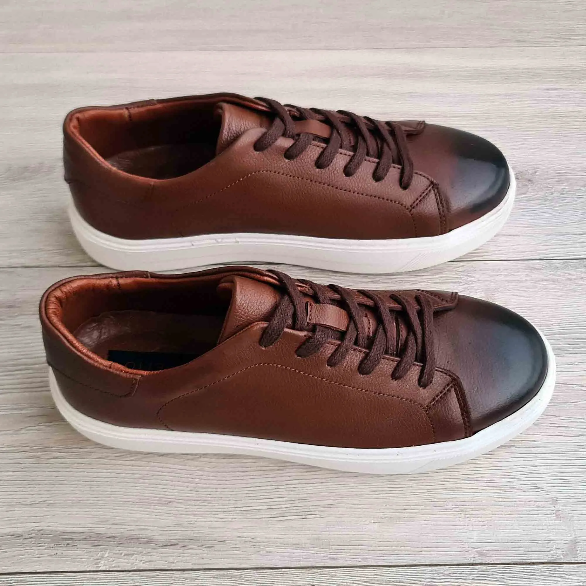 Brown Genuine Leather Trainer Sneakers | High Sole Foam Sneakers