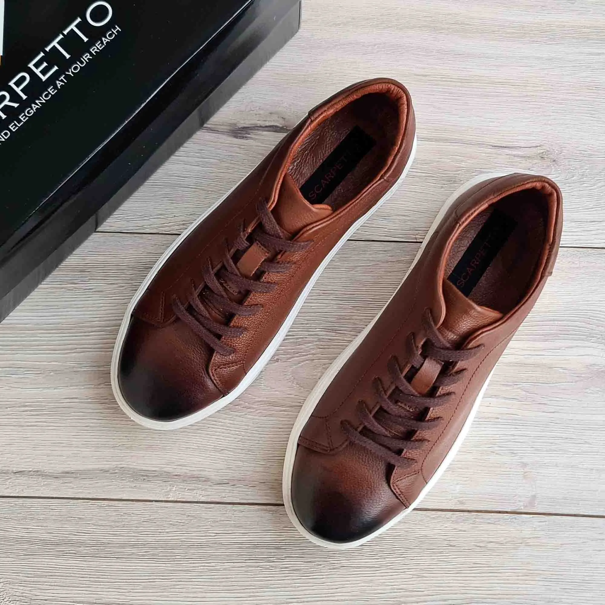 Machine Washable Sneakers Brown Genuine Leather Trainer Sneakers | High Sole