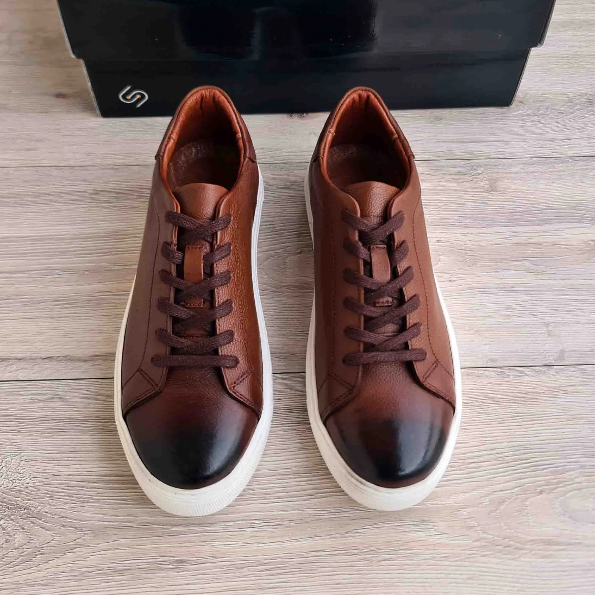 Brown Genuine Leather Trainer Sneakers | High Sole Dragon King Sneakers