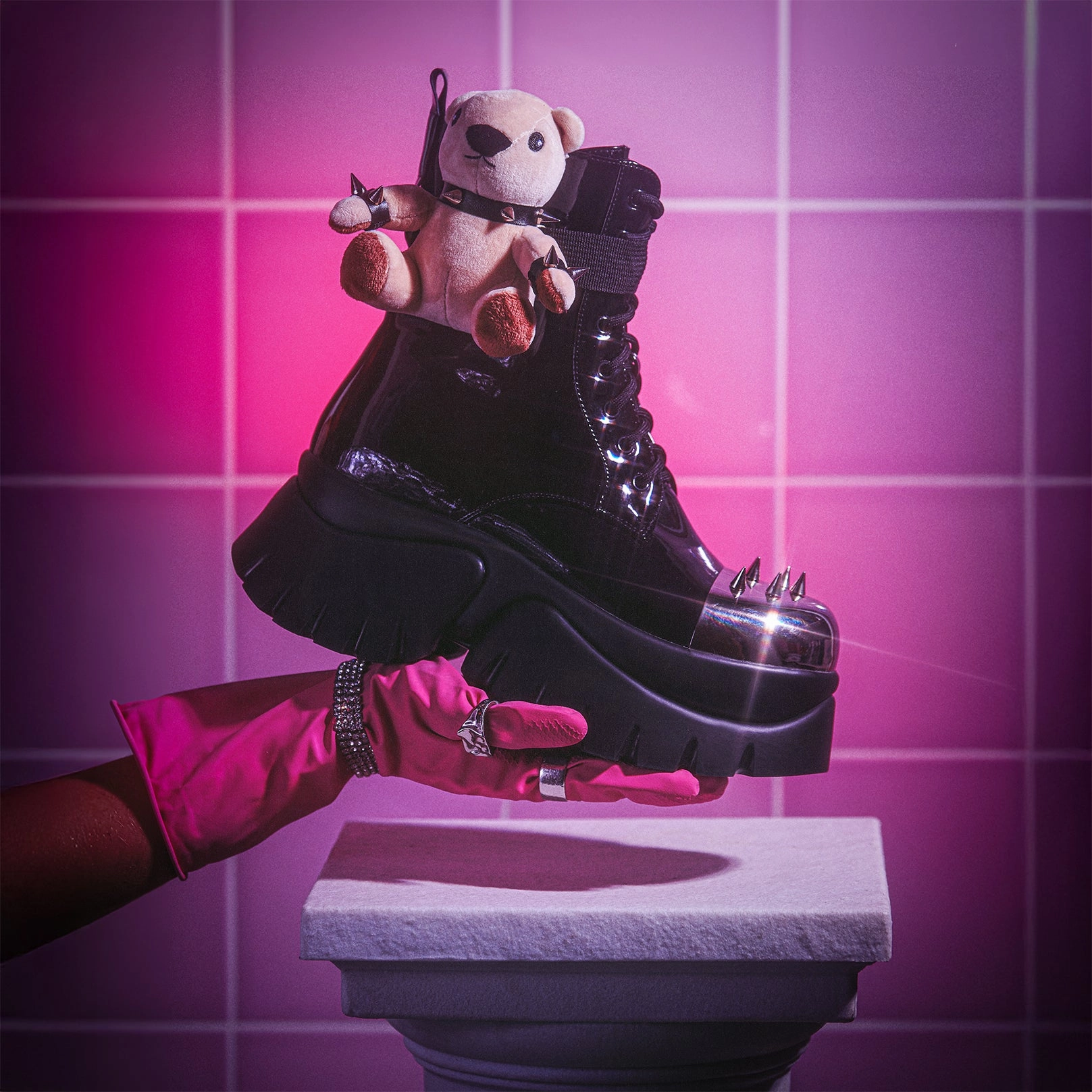 Eddies Teddy Platform Spiked Boots - Black Chunky Heel Ankle Boots