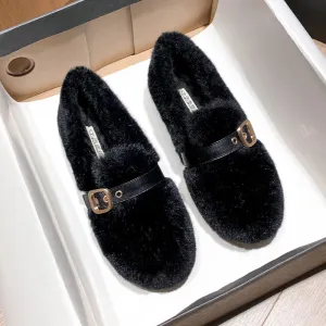 Women Minimalist Flat Soft Furred Casual Shoes Wearing Flat Shoes