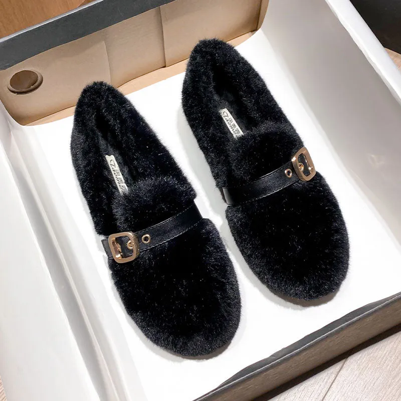 Women Minimalist Flat Soft Furred Casual Shoes Crystal Flat Shoes