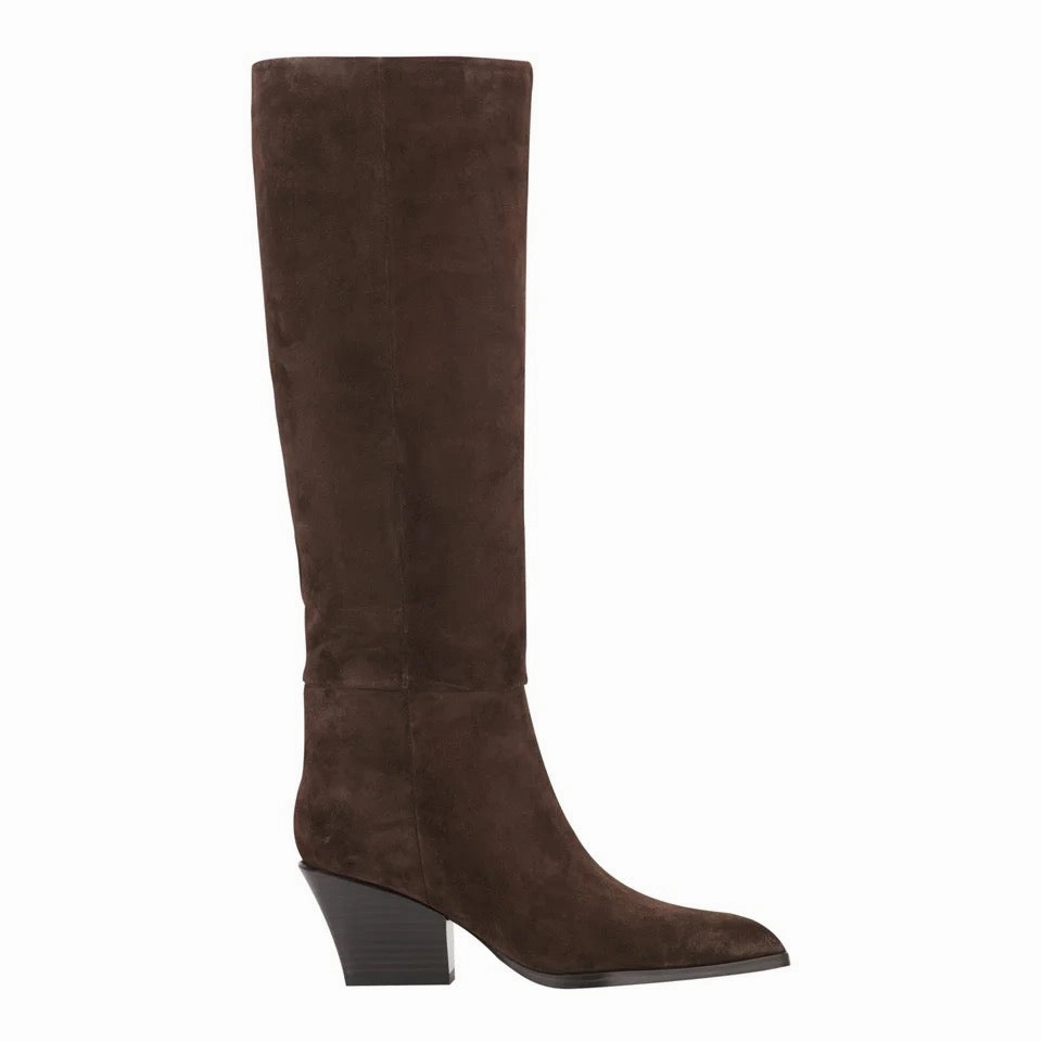 Marc Fisher Tarrie Block Heel Boot - DARK BROWN SUEDE Dress And Ankle Boots