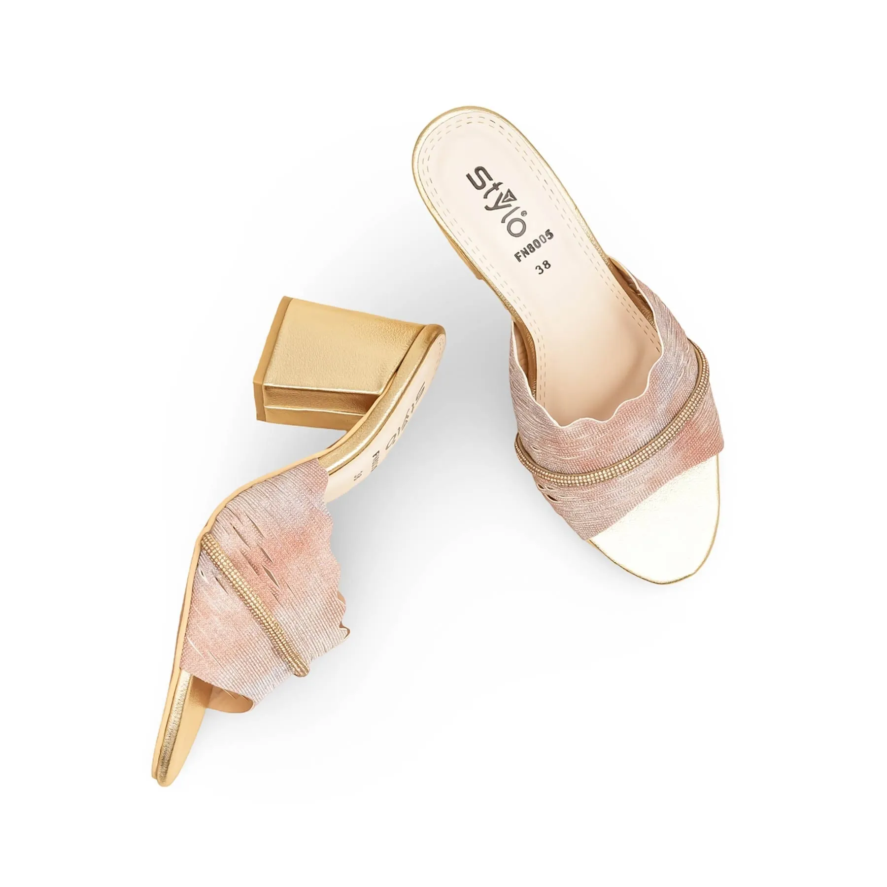 Floral Print High Heel Shoes Golden Fancy Slipper For Women FN8005