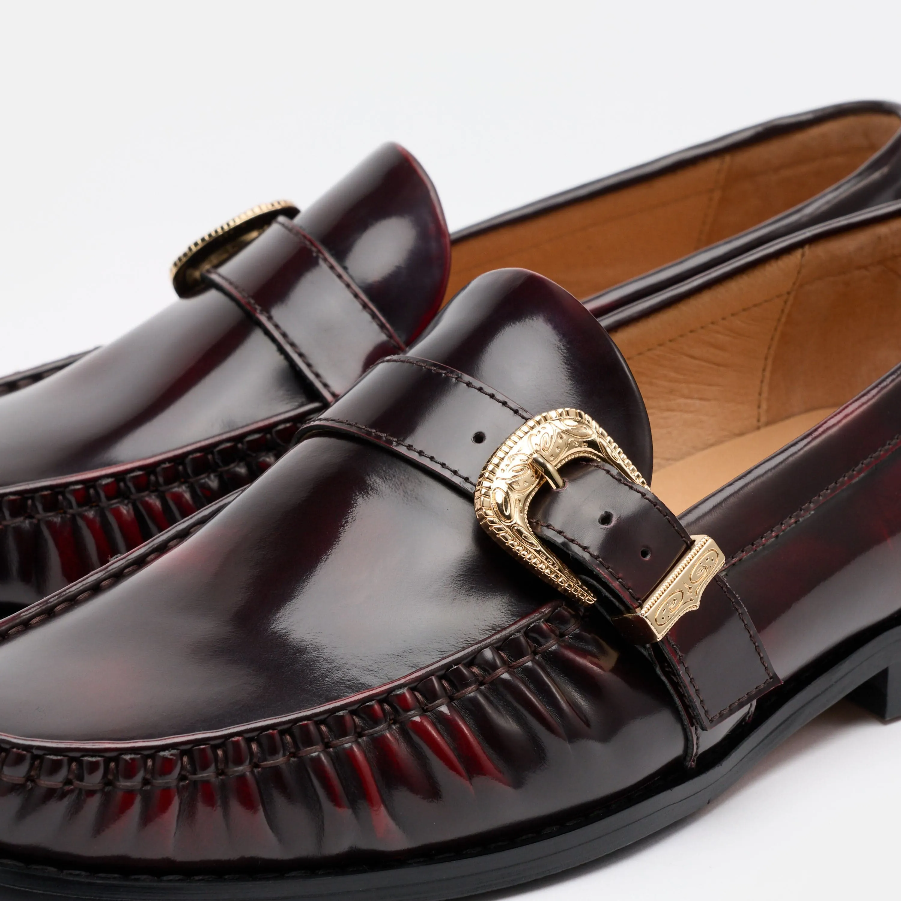 Cato Burgundy Patent Leather Buckle Loafers Loafers With Back Open