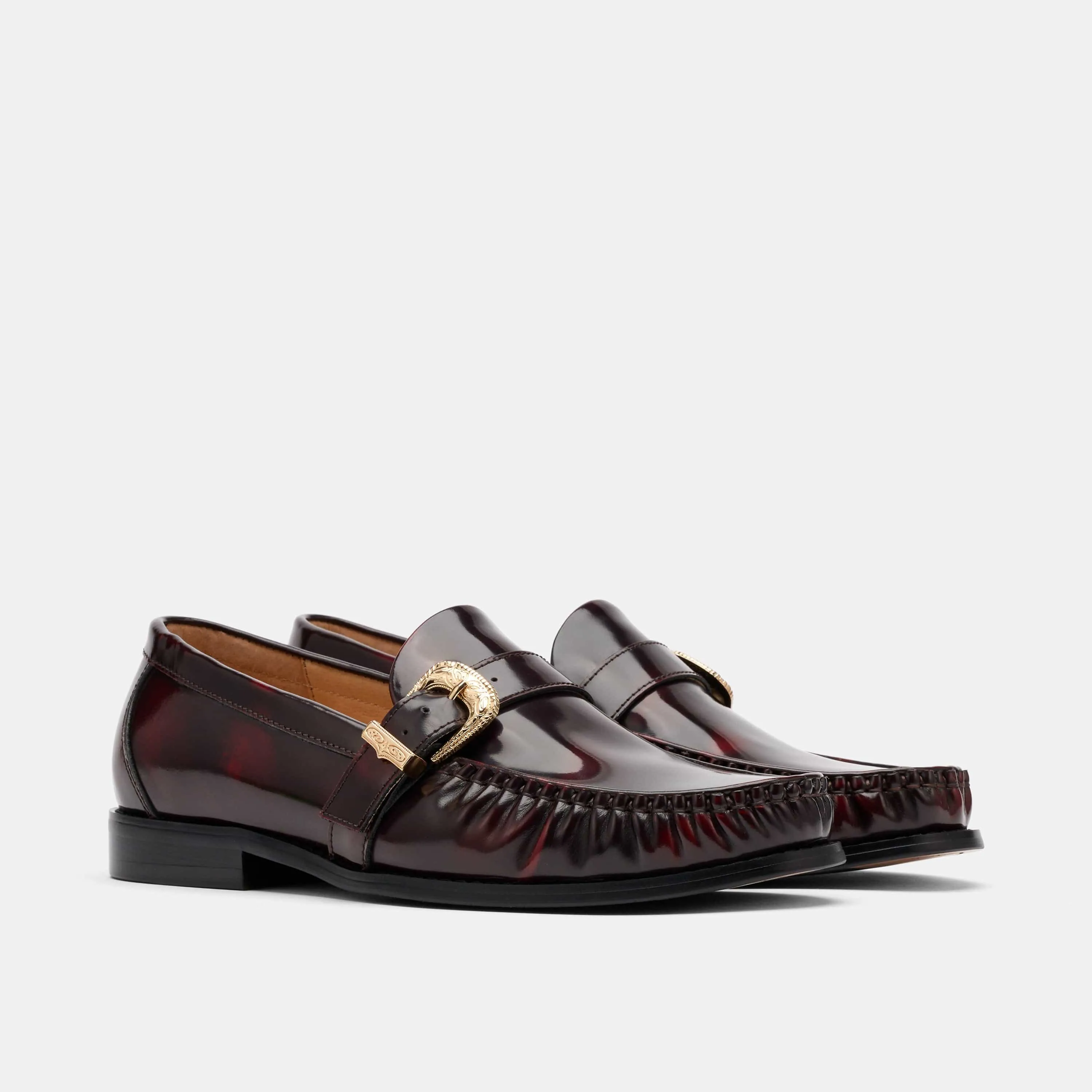 Monk Strap Loafers Cato Burgundy Patent Leather Buckle Loafers