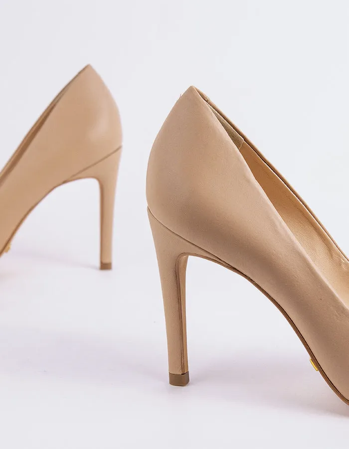 Wide High Heels Love Nude Leather