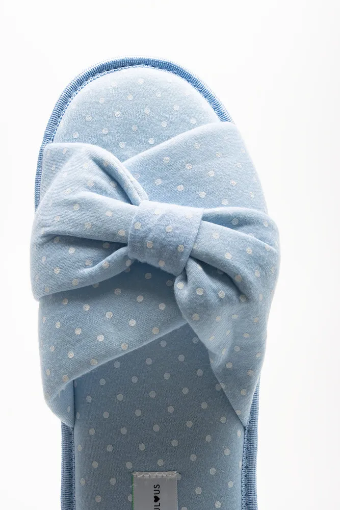 Polka Dot Open Toe Slipper Blue Flat Shoes Open Back
