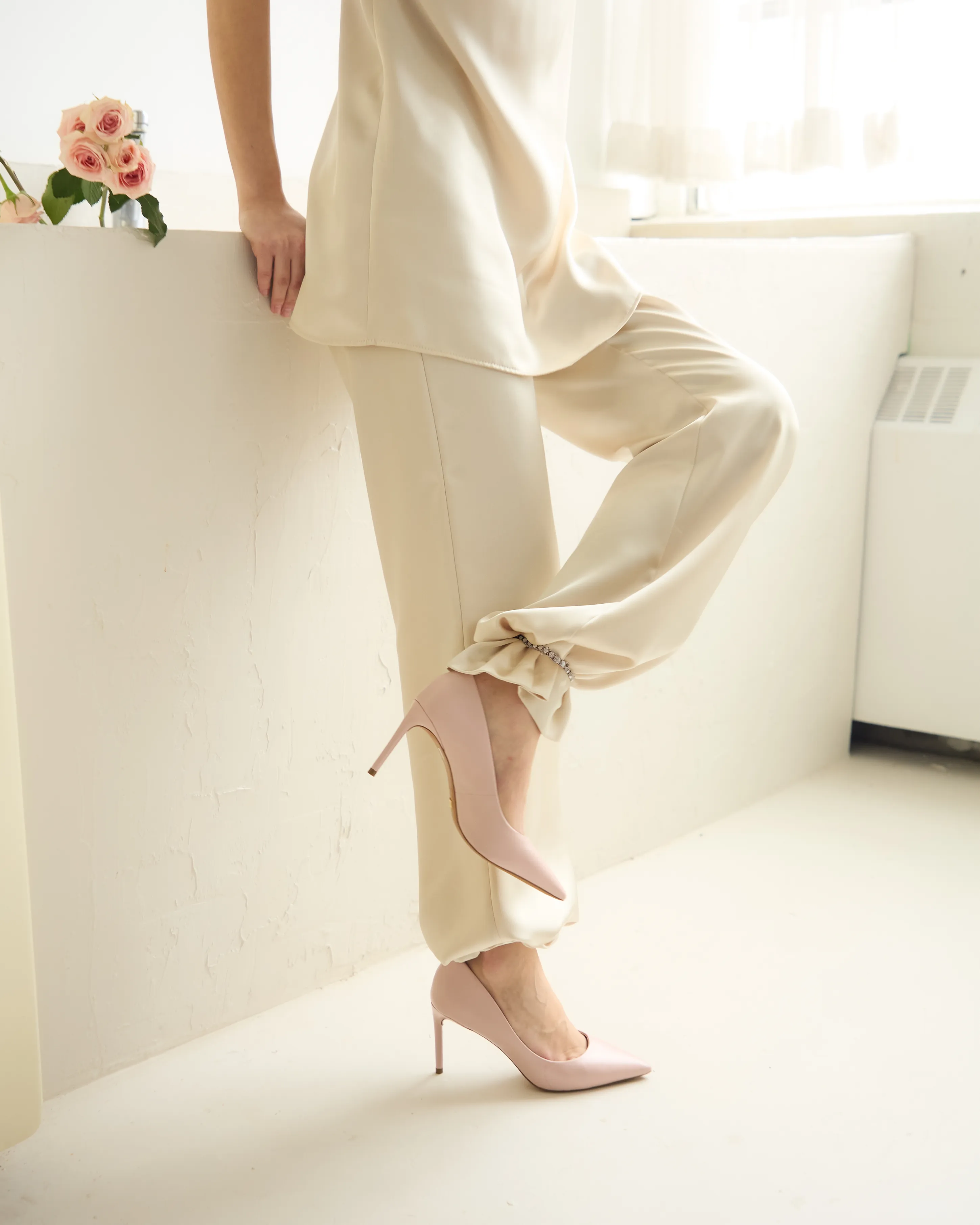 Zinnia Pink Leather Studded High Heel Ankle Boots