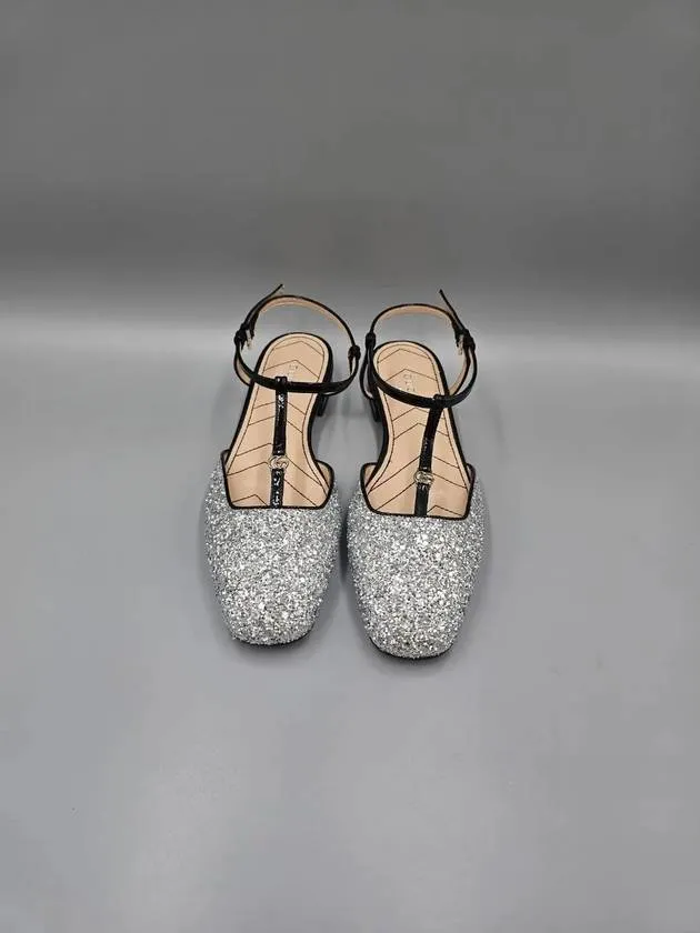 Running Shoes Gucci Leather Glitter Detail Flat Shoes Silver