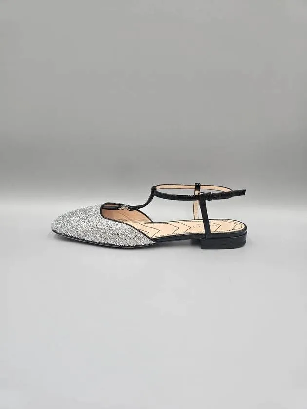 Wedding Guest Dresses With Flat Shoes Gucci Leather Glitter Detail Flat Shoes Silver