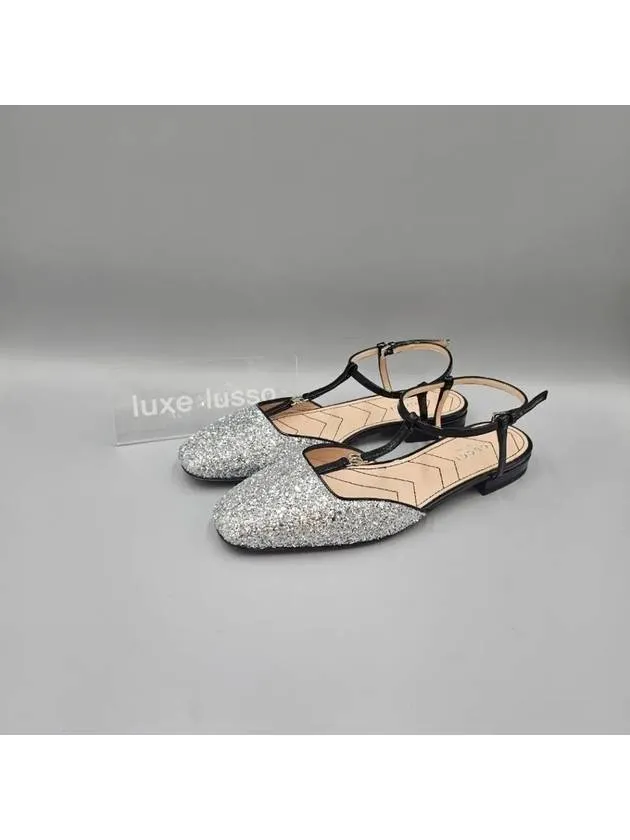 Gucci Leather Glitter Detail Flat Shoes Silver Pointed Toe Flat Shoes