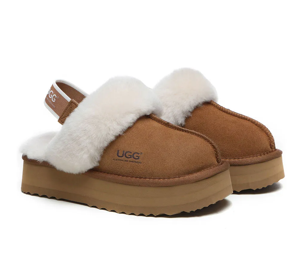 UGG Slippers Women Sheepskin Wool Removable Strap Slingback Slippers Muffin Platform Slides With Memory Foam