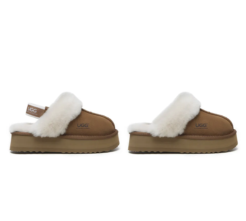 Slippers Reindeer UGG Slippers Women Sheepskin Wool Removable Strap Slingback Slippers Muffin Platform