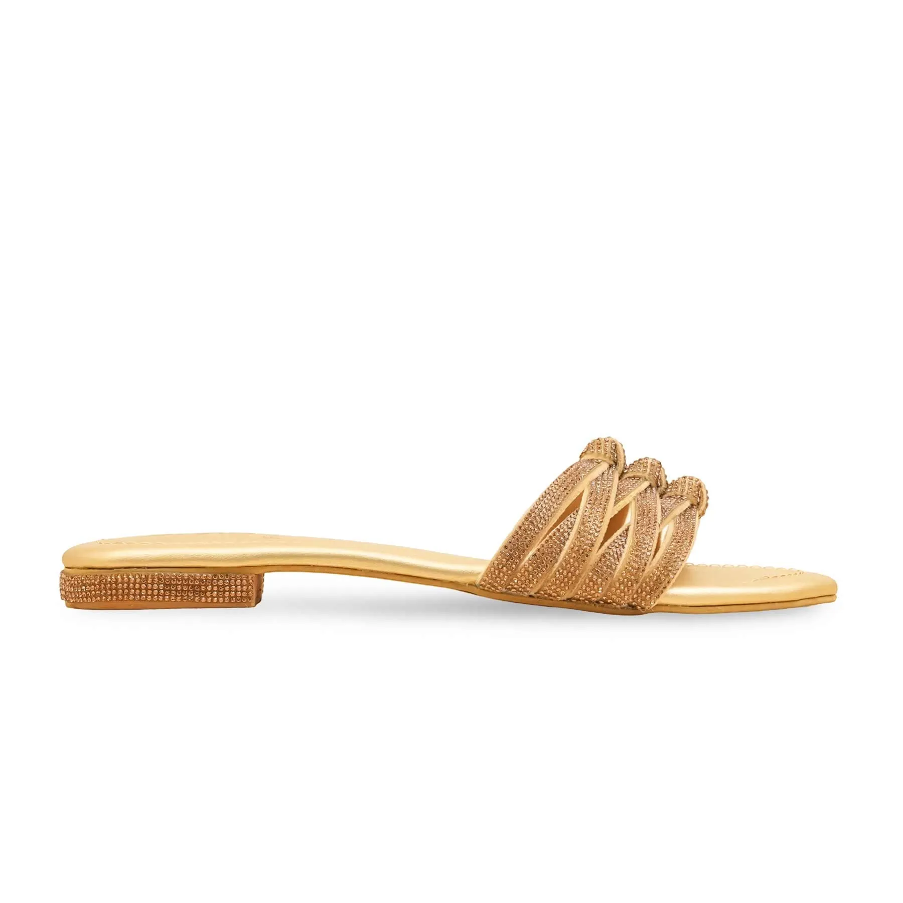 Golden Fancy Slipper For Women FN7990 Dressy Silver Flat Shoes